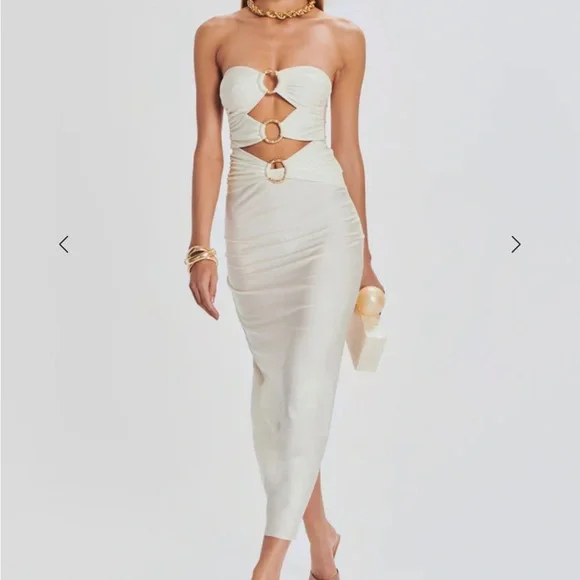 Shani Shemer Lily Lycra Cream Cut-Out Midi Dress - Picture 1 of 3